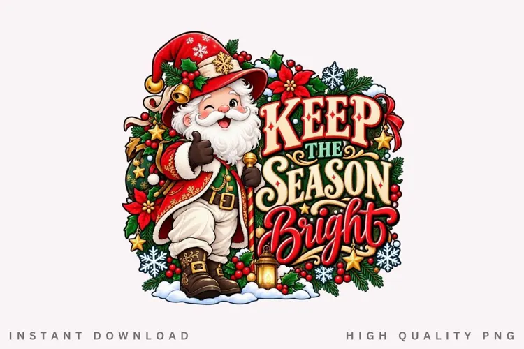 Keep the Season Bright Santa Christmas Holiday Illustration