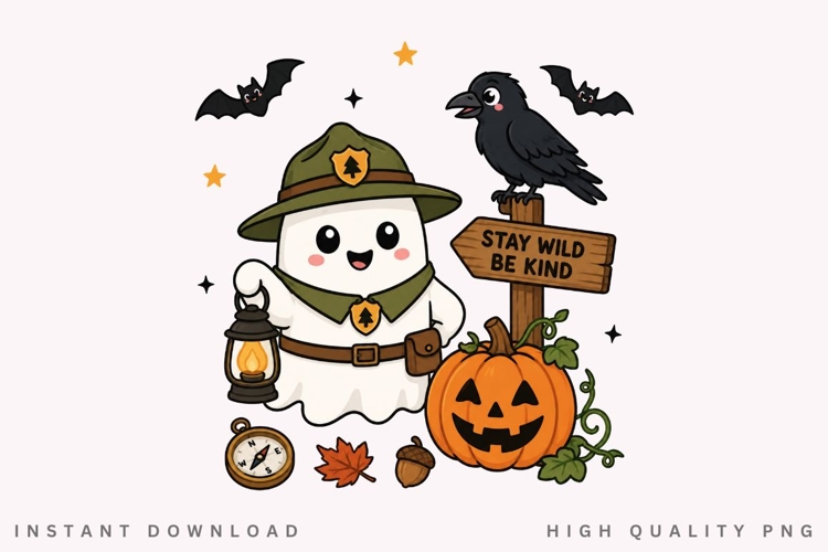 Stay Wild Be Kind PNG Sublimation Design, Park Ranger Ghost