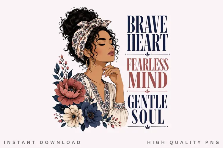 Brave Heart Fearless Mind PNG Sublimation Design