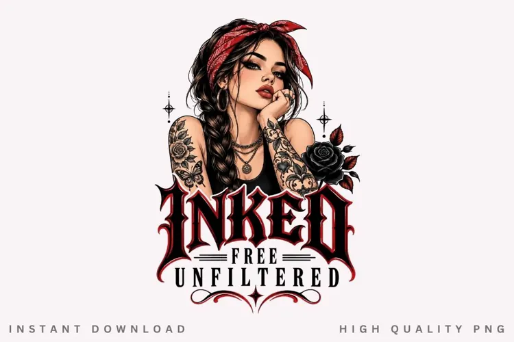 Inked Free Unfiltered PNG Sublimation Design, Tattooed Girl