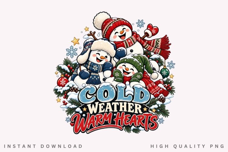 Cozy Cold Weather Warm Hearts Cute Snowman Christmas Winter example image 1