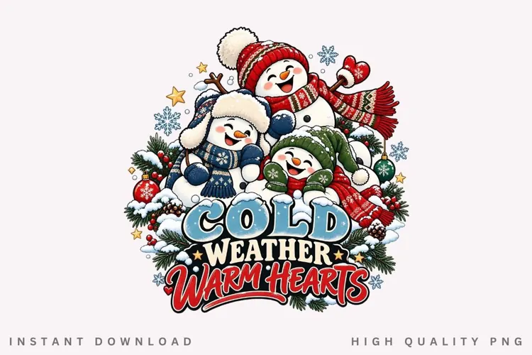 Cozy Cold Weather Warm Hearts Cute Snowman Christmas Winter