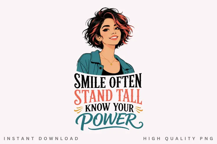 Smile Often Stand Tall PNG Sublimation Design, Short Hair