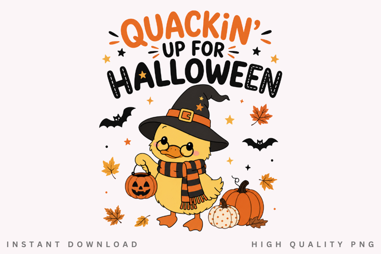 Quackin Up For Halloween PNG Sublimation Design, Duck Witch