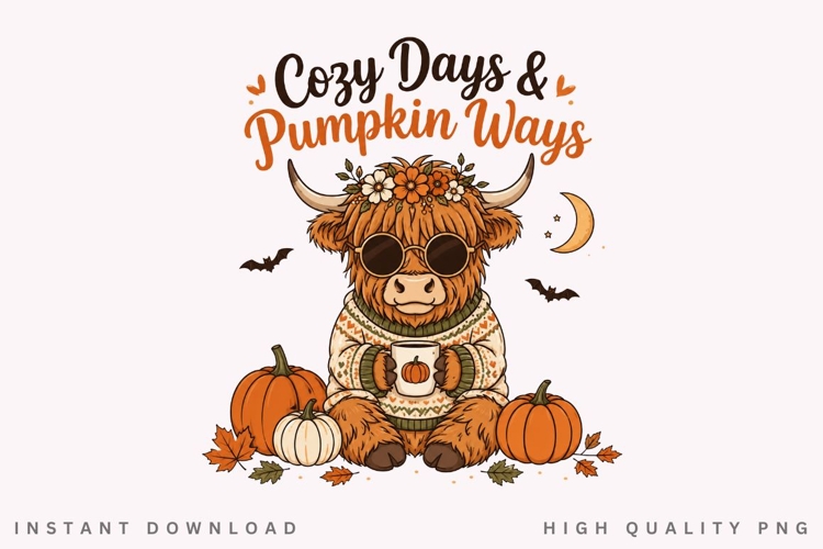 Cozy Days And Pumpkin Ways PNG Sublimation Design, Highland