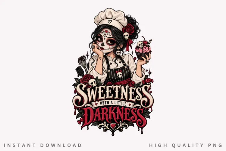 Sweetness With Darkness PNG, Gothic Baker Girl Illustration