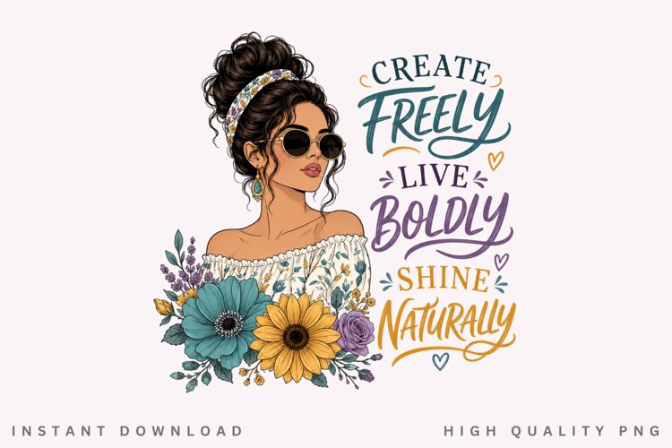 Live Boldly Shine Naturally PNG Sublimation Design example image 1