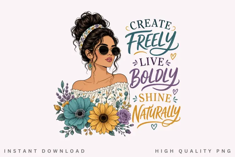 Live Boldly Shine Naturally PNG Sublimation Design