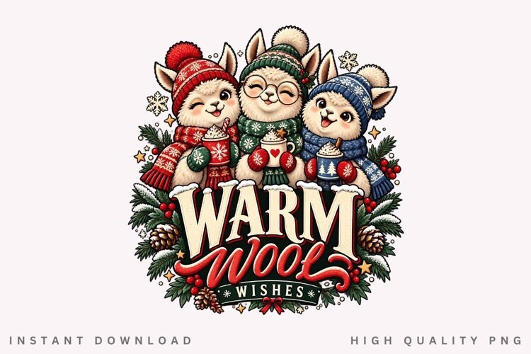 Warm Winter Wishes Cute Alpaca Trio PNG, Cozy Holiday example image 1