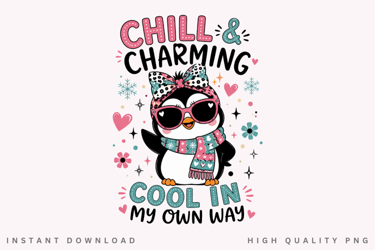 Chill And Charming PNG Sublimation Design, Cute Penguin