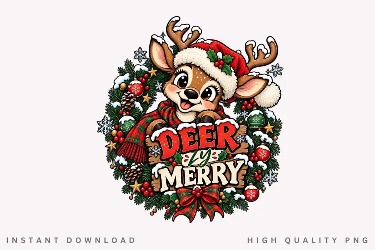 Deer Merry Christmas Winter Holiday PNG, Cute Festive