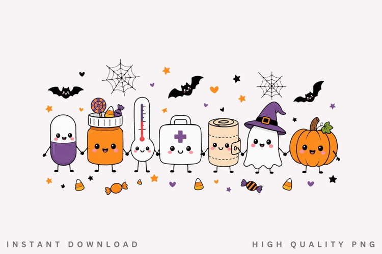 Cute Nurse Halloween PNG, Kawaii Medical Ghost Pumpkin PNG