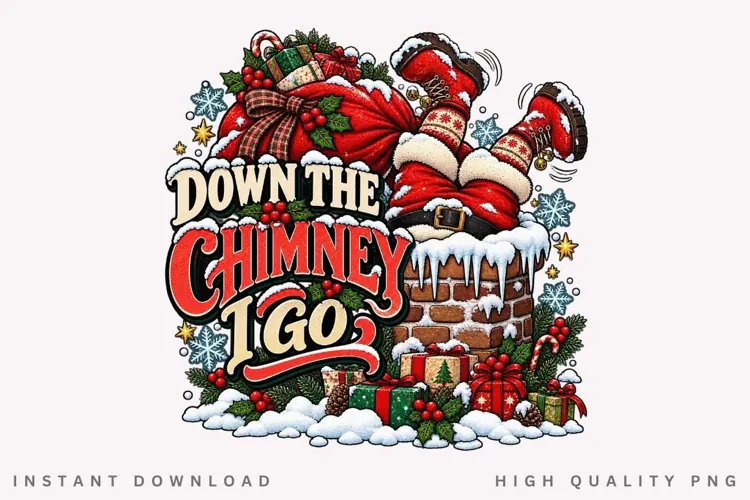 Down the Chimney I Go Funny Santa Christmas PNG Design