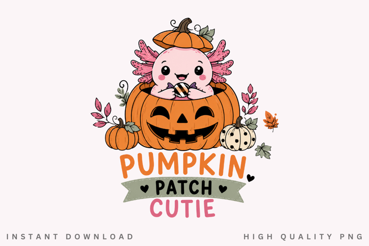 Pumpkin Patch Cutie PNG Sublimation Design, Cute Axolotl