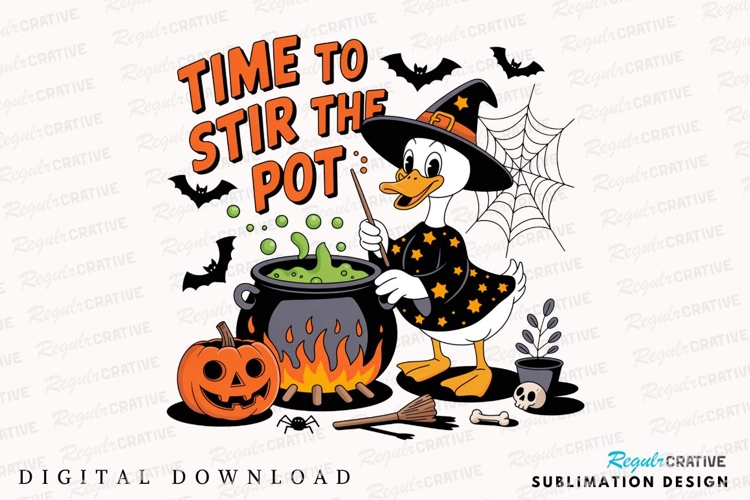 Halloween Witch Duck Stirring Cauldron with Sublimation PNG