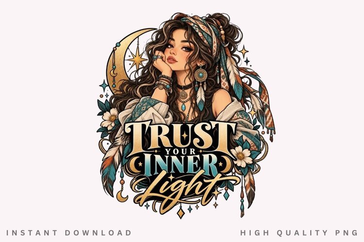 Mystic Boho Woman Trust Your Inner Light Celestial Moon example image 1