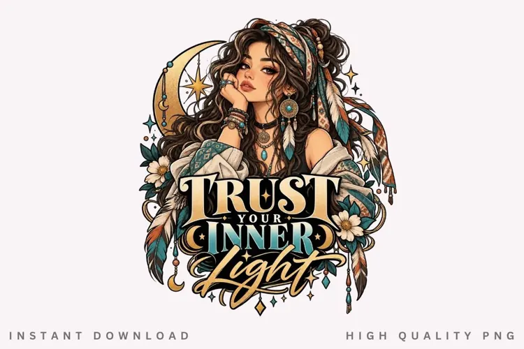 Mystic Boho Woman Trust Your Inner Light Celestial Moon