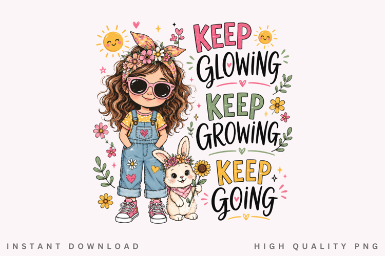 Keep Glowing Keep Growing PNG Sublimation Design, Cute Girl