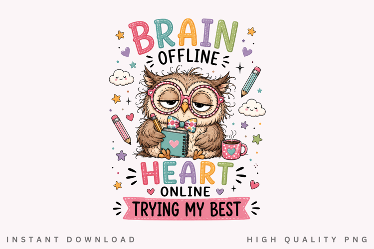 Brain Offline Heart Online PNG Sublimation Design, Sleepy