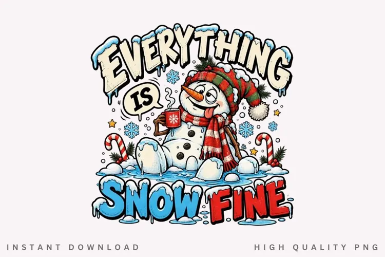 Everything Is Snow Fine Funny Snowman Winter Christmas PNG
