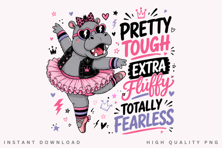 Ballerina Hippo PNG Sublimation Design, Cute Punk