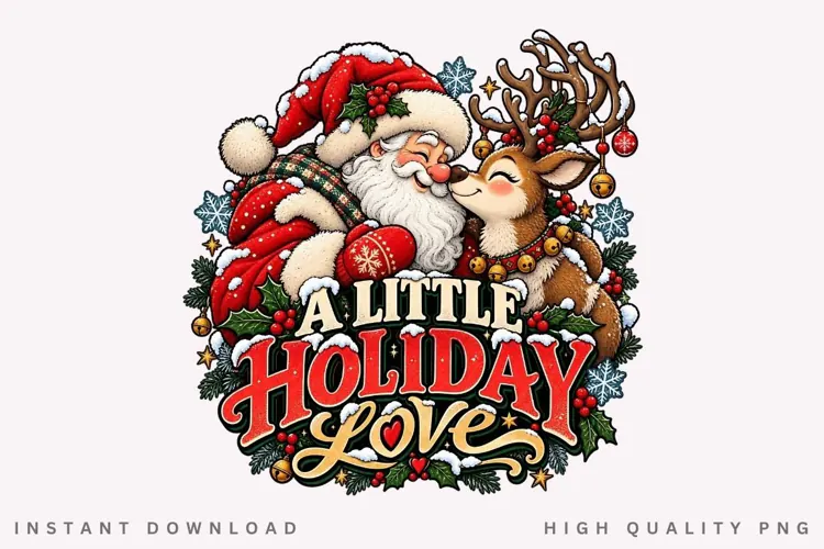 A Little Holiday Love Cute Santa Reindeer Christmas PNG