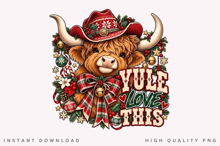 Cute Highland Cow Yule Love This Christmas Winter Holiday example image 1