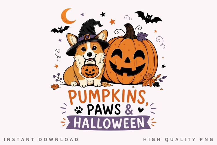 Pumpkins Paws And Halloween PNG Sublimation Design, Cute
