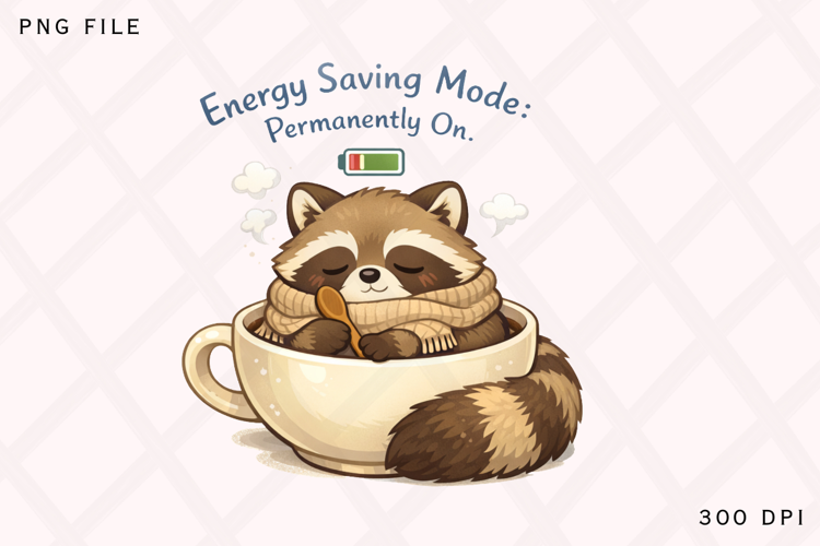 Energy Saving Mode: Permanently On Cozy Raccoon Design