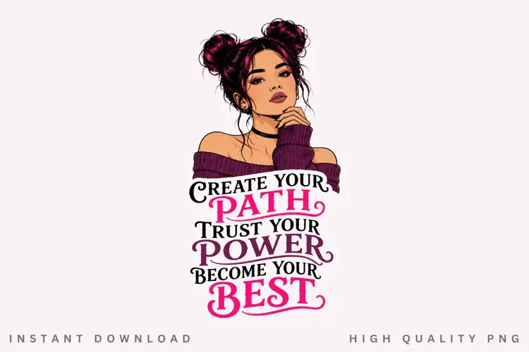 Create Your Path PNG Sublimation Design, Space Buns Girl