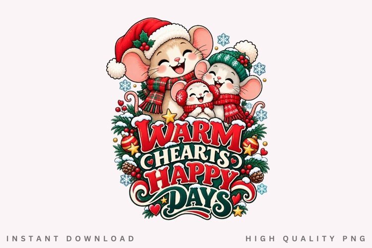 Cute Christmas Mouse Family Warm Hearts Happy Days Winter example image 1