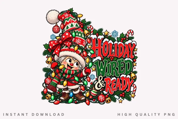 Holiday Wired and Ready Funny Christmas Winter Character PNG