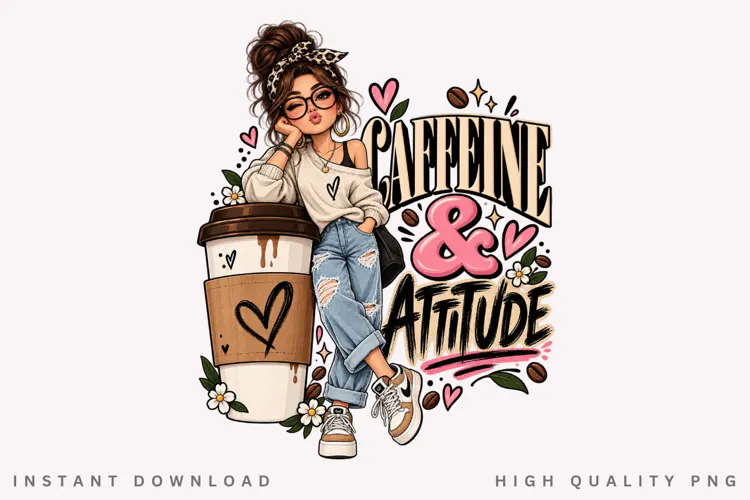 Coffee Lover PNG, Caffeine And Unbothered Sublimation Design