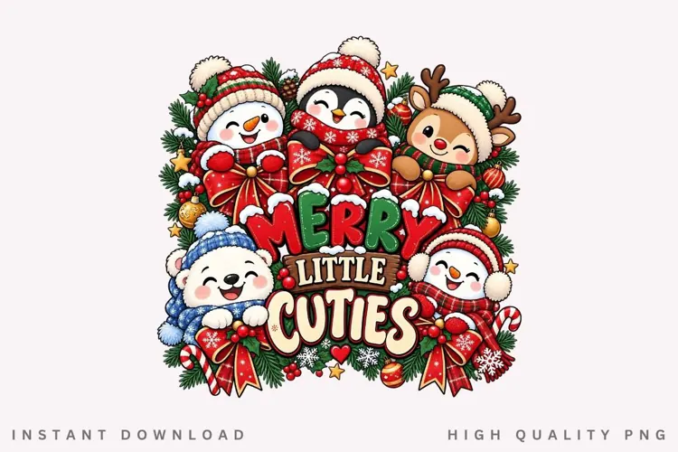 Merry Little Cuties Cute Snowman Penguin Reindeer Christmas