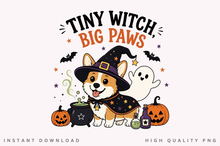 Tiny Witch Big Paws PNG Sublimation Design, Cute Witch
