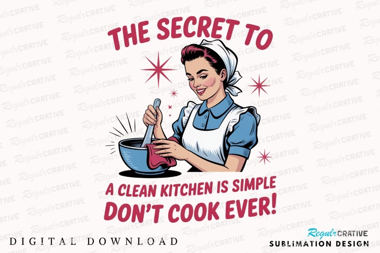 Retro Woman with Bowl and Text The Secret to Sublimation PNG