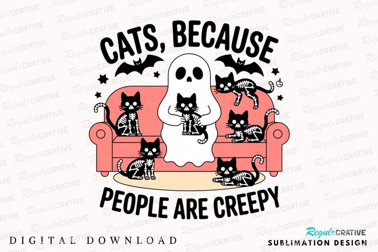 Halloween Design Cats Skeleton Ghost Sofa Sublimation PNG