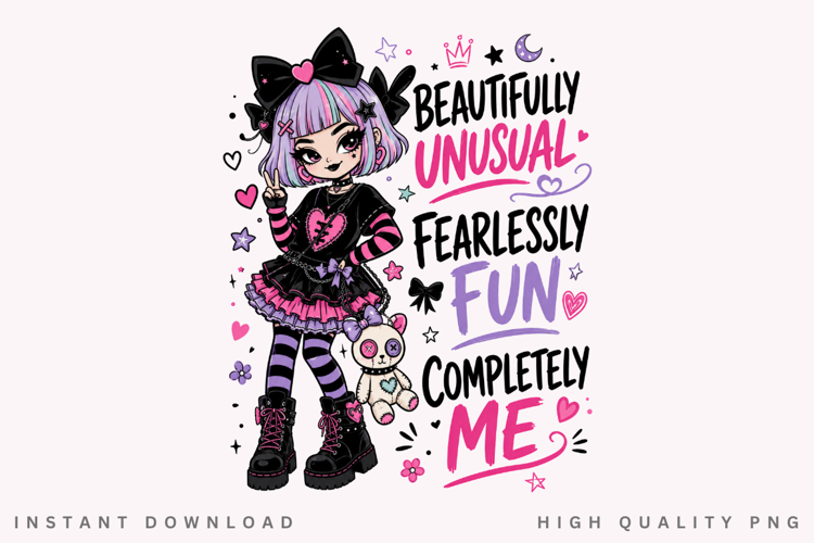 Pastel Goth Girl PNG Sublimation Design, Beautifully