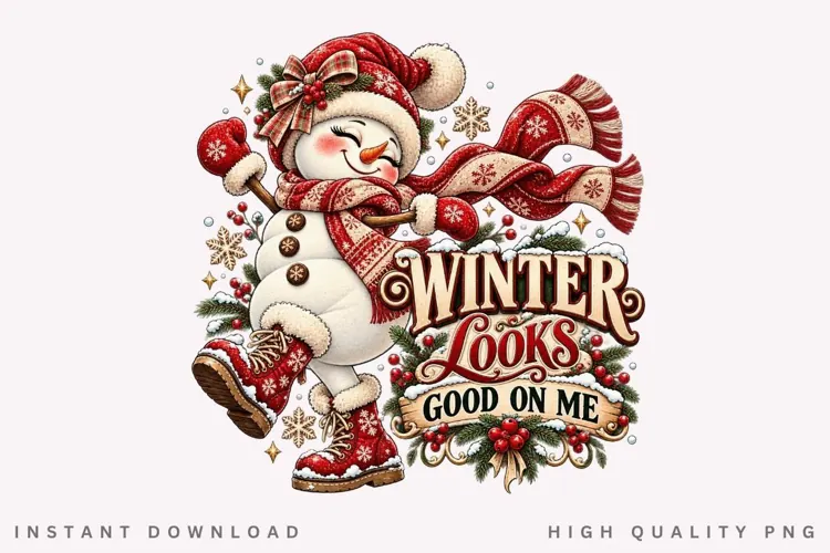 Winter Looks Good on Me Cute Snowman Christmas Holiday