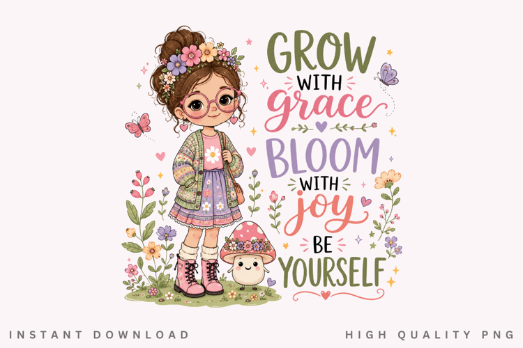 Grow With Grace Bloom With Joy PNG Sublimation Design