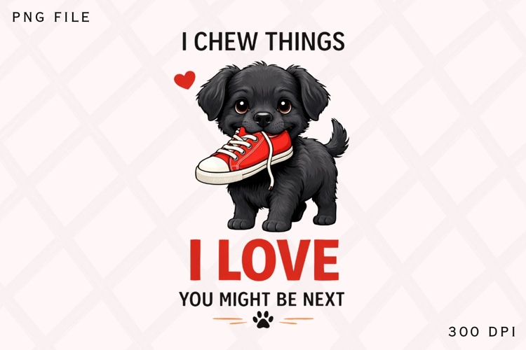 I Chew Things I Love PNG, Funny Naughty Puppy PNG