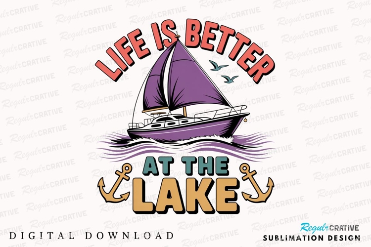 Lake Life Boat Trip Colorful Sublimation PNG