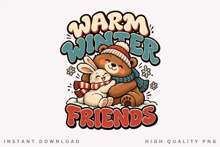 Warm Winter Friends PNG Sublimation Design, Cute Bear