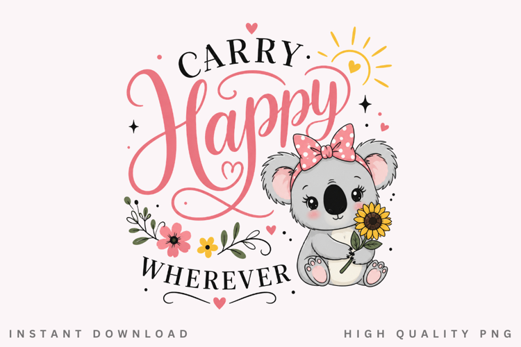 Carry Happy Wherever PNG Sublimation Design, Cute Koala