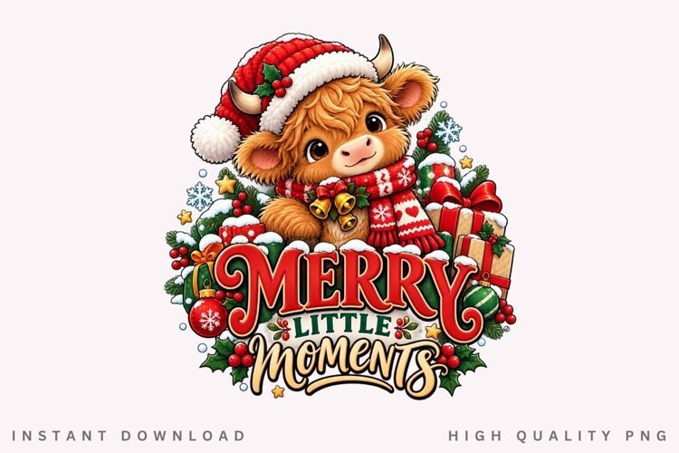 Cute Highland Cow Merry Christmas Little Moments Holiday example image 1