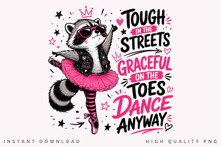Ballerina Raccoon PNG Sublimation Design, Cute Punk Trash example image 1