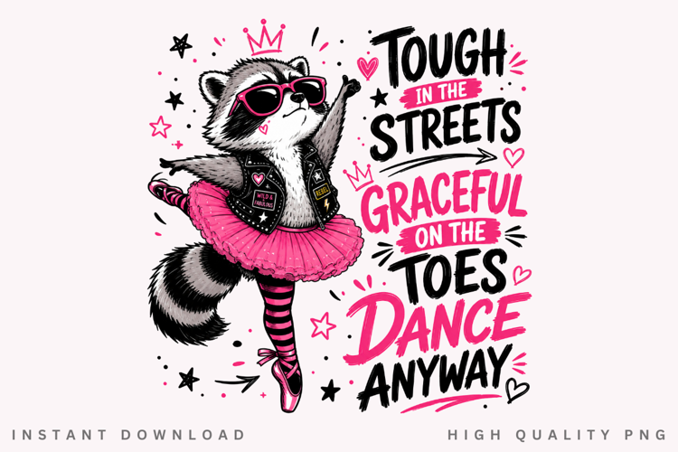 Ballerina Raccoon PNG Sublimation Design, Cute Punk Trash