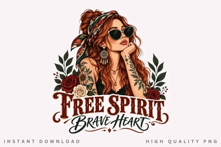Free Spirit Brave Heart PNG Sublimation Design