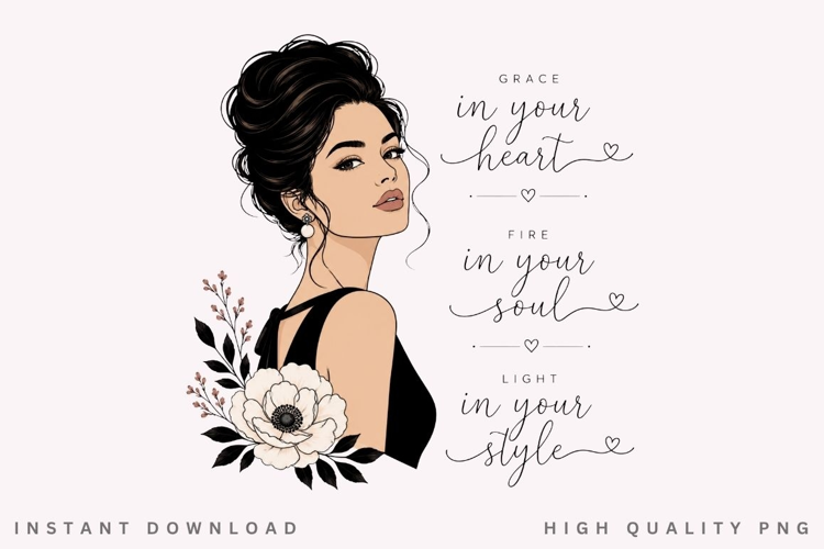 Grace In Your Heart PNG Sublimation Design, Elegant Woman