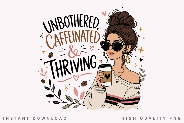 Unbothered Caffeinated And Thriving PNG Sublimation Design